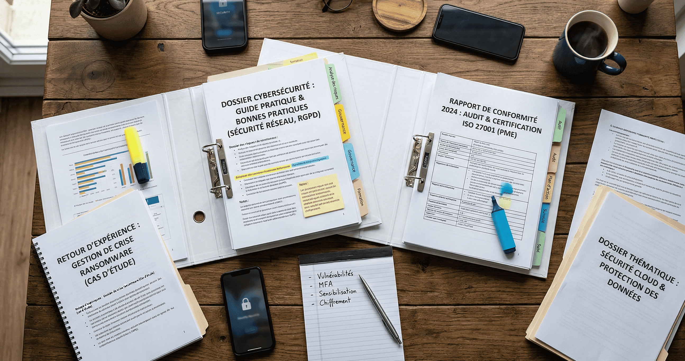Illustration de dossiers et ressources cybersécurité